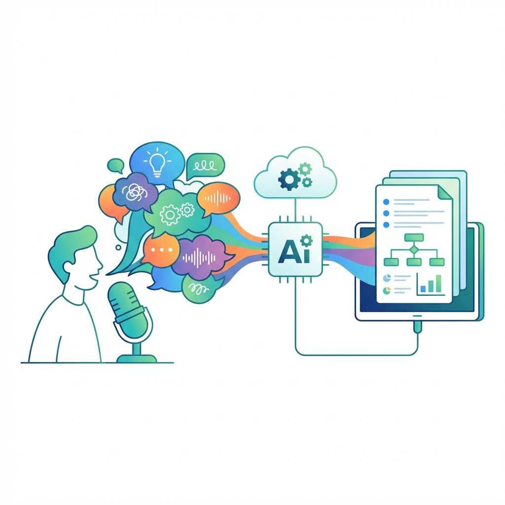 AI brainstorming partner turning messy voice into structured plans